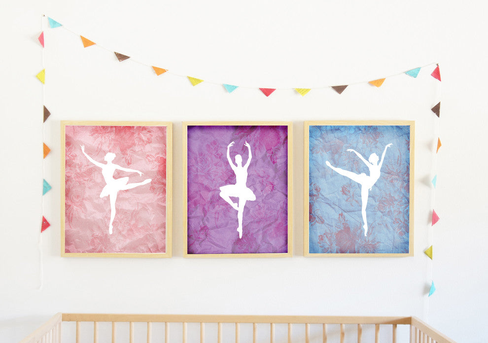 Tiny Ballerina Dancer Collection, Paper Prints, 11"x14", 3 Piece Set
