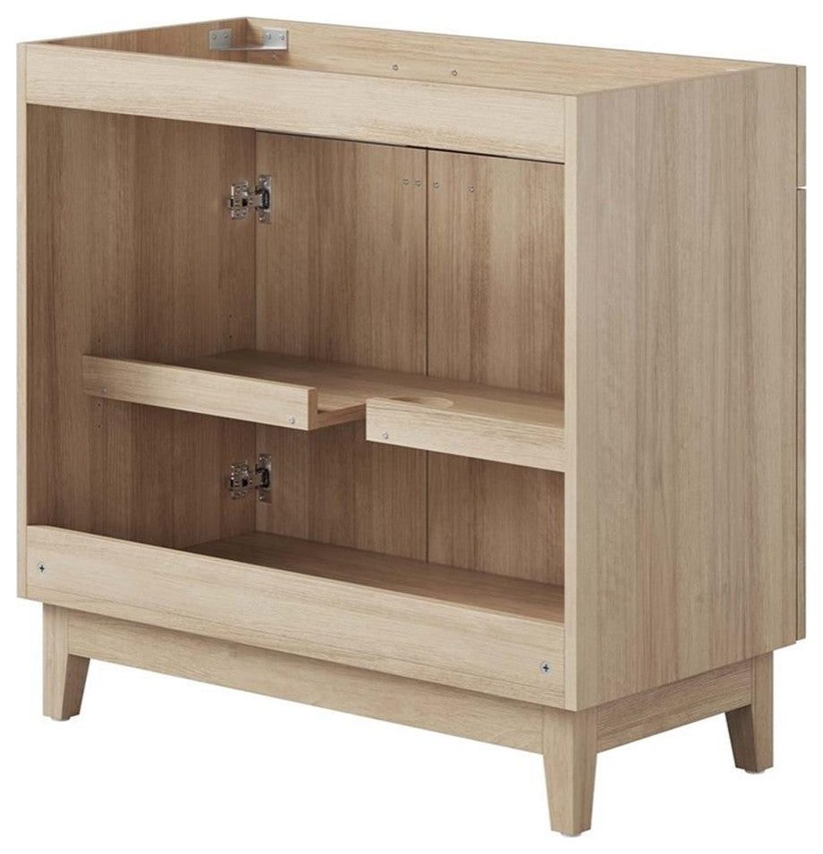 Modway Miles 36" Wood Bathroom Vanity Cabinet with Tapered Legs in Oak