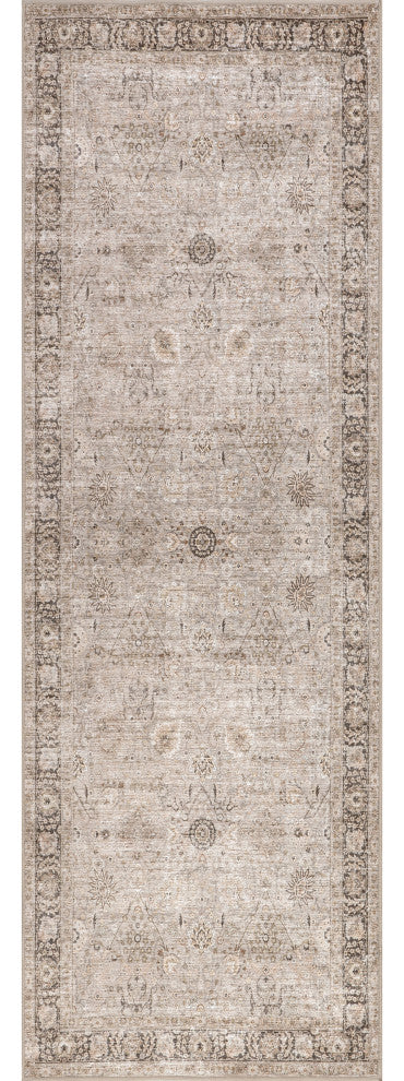 Bayberry Spill Proof Vintage Machine Washable Area Rug, Sand 2'6"x10'