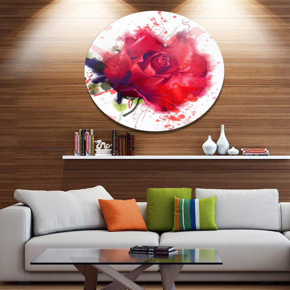 Beautiful Bright Red Rose, Floral Wall Large Disc Metal Wall Art, 11"