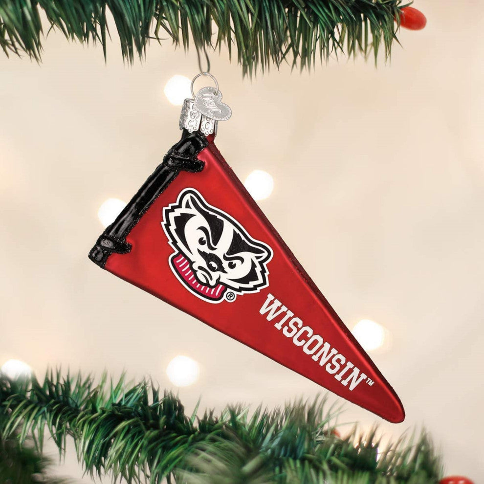 Old World Christmas Blown Glass Ornament for Tree, Wisconsin Badgers Pennant