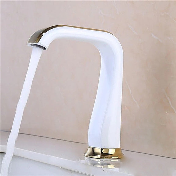 White and Gold Touchless Restroom Faucet
