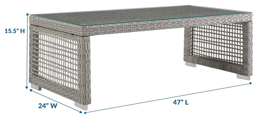 Aura Rattan Outdoor Patio Coffee Table, Gray
