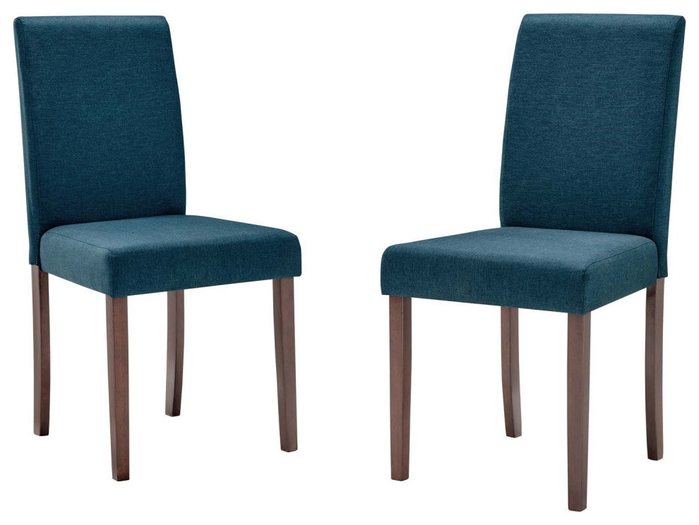 Side Dining Chair, Set of 2, Fabric, Wood, Blue, Modern, Cafe Bistro Restaurant