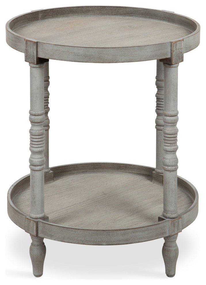 Bellport Round Wood Side Table with Shelf, Gray 20x20x24