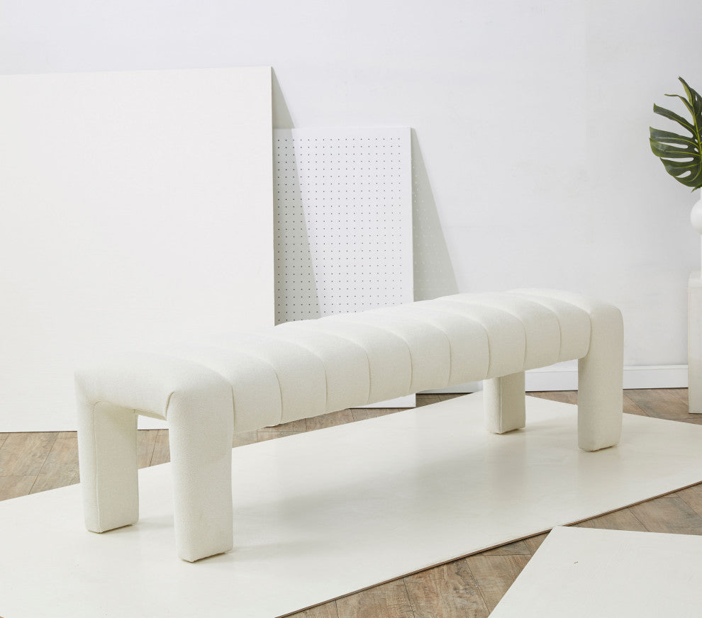 Safavieh Couture Bellisima Channel Tufted Bench, Ivory