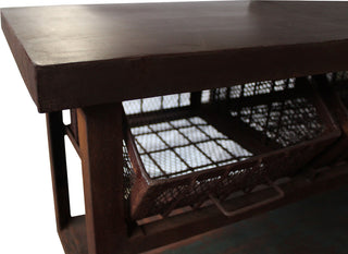 Golden Solid Wood 4 Drawer Cart on Cast Iron Wheels, Brown