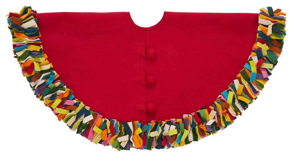 Multicolored Fringe Tree Skirt in Red Hand Felted Wool