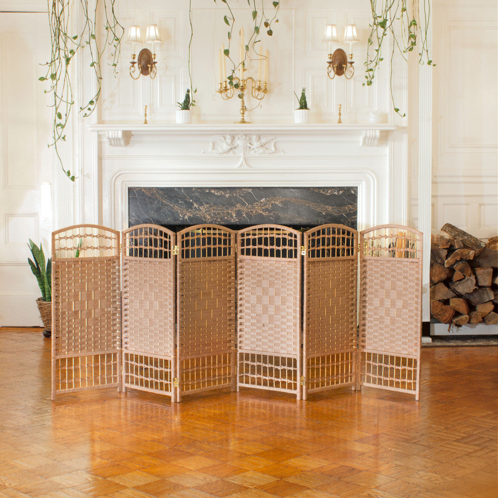 3 ft. Short Fiber Weave Room Divider Natural 6 Panels