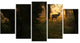 Deer In Sunset In Deep Forest, Large Forest Canvas Art Print, 60"x32", 5 Panels