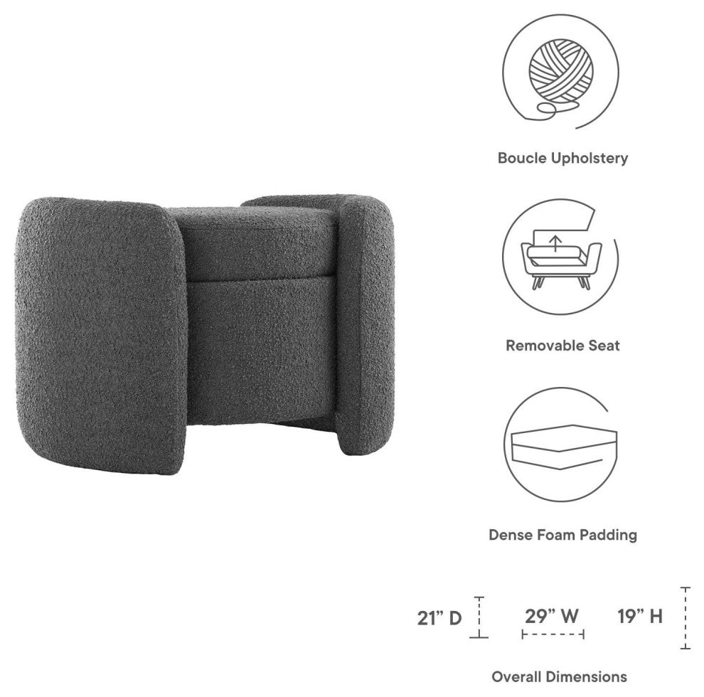 Nebula Boucle Upholstered Ottoman, Charcoal