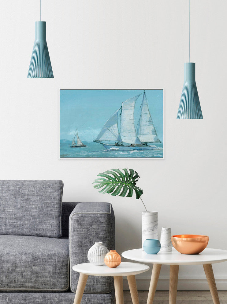 "Sailing Boat Floater" Framed Painting Print on Canvas, 45"x30"