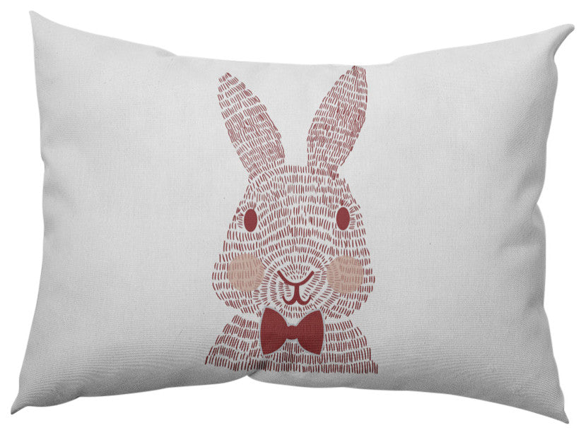 Monochrome Bunny Easter Indoor/Outdoor Lumbar Pillow, Ligonberry Red, 14x20"