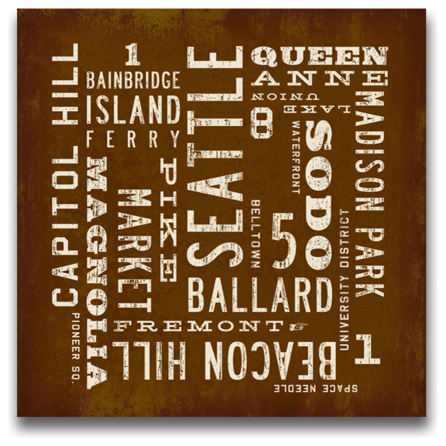 Seattle Art Sign. Seattle Canvas Wall Art, 24x24