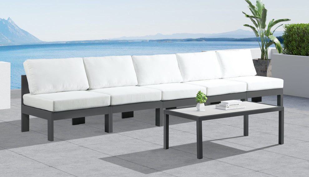 Nizuc Water Resistant Patio Modular Straight Sofa, White, 5-Piece: 5 Armless Chair, Dark Gray Aluminum Frame