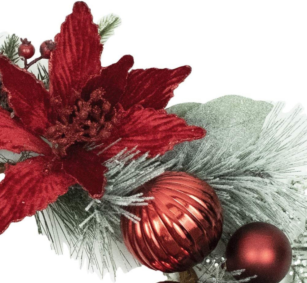 Kurt Adler 20" Wreath with Red Berries and Poinsettia