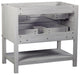 37" Single Vanity, Gray Pine Finish Top With Engineered Stone Top and Oval Sink