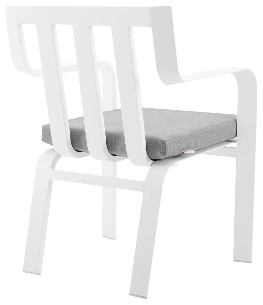 Side Dining Chair and Table Set, Aluminum, Metal, White Gray, Outdoor