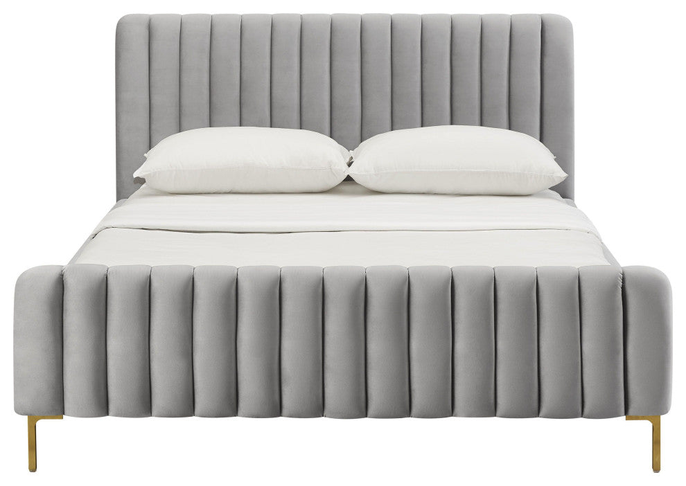 Angela Velvet Upholstered Bed, Gray, King