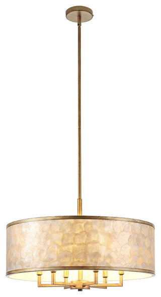 GetLedel 24" 6-Light Capiz Shell Drum Chandelier, Distressed Gold
