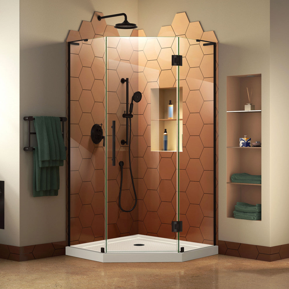 Prism Plus 38x74 3/4 Neo-Angle Shower Enclosure Satin Black, White Base