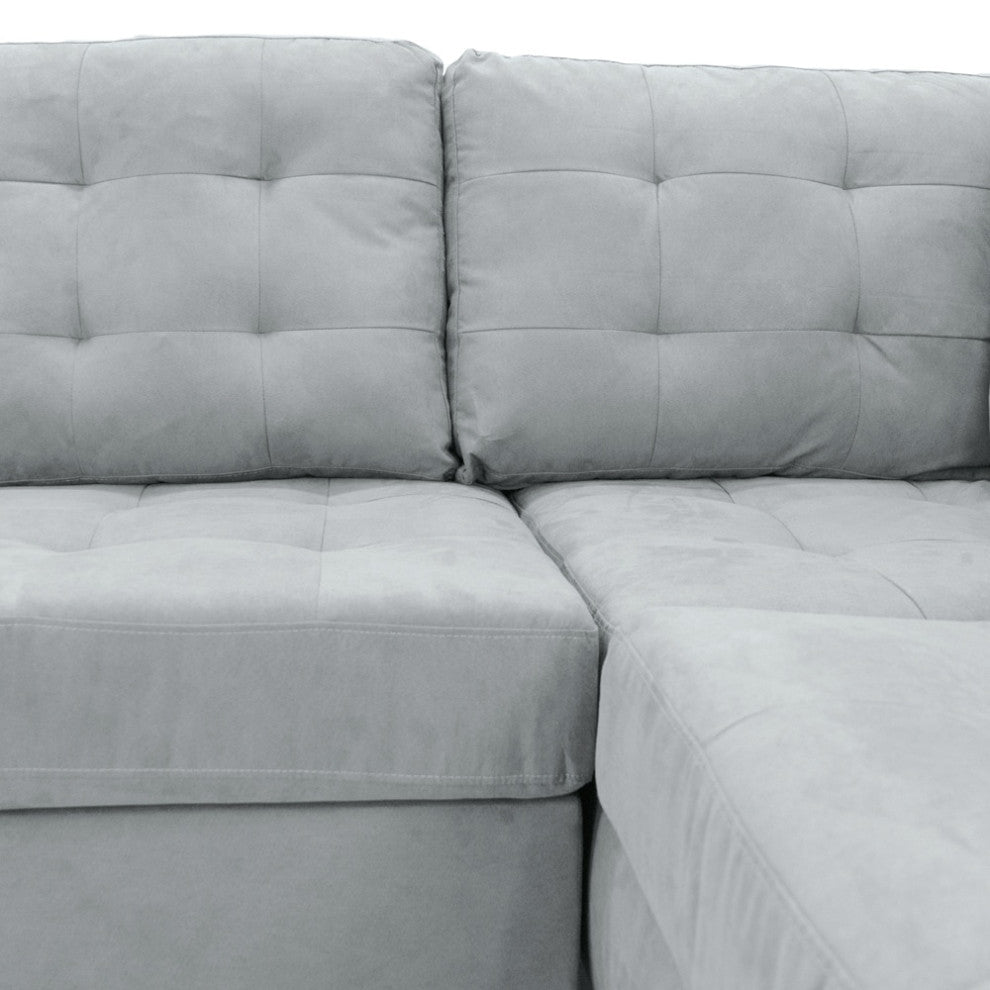 Microfiber Sectional Sofa With Reversible Chaise and Ottoman, 3-Piece Set, Gray