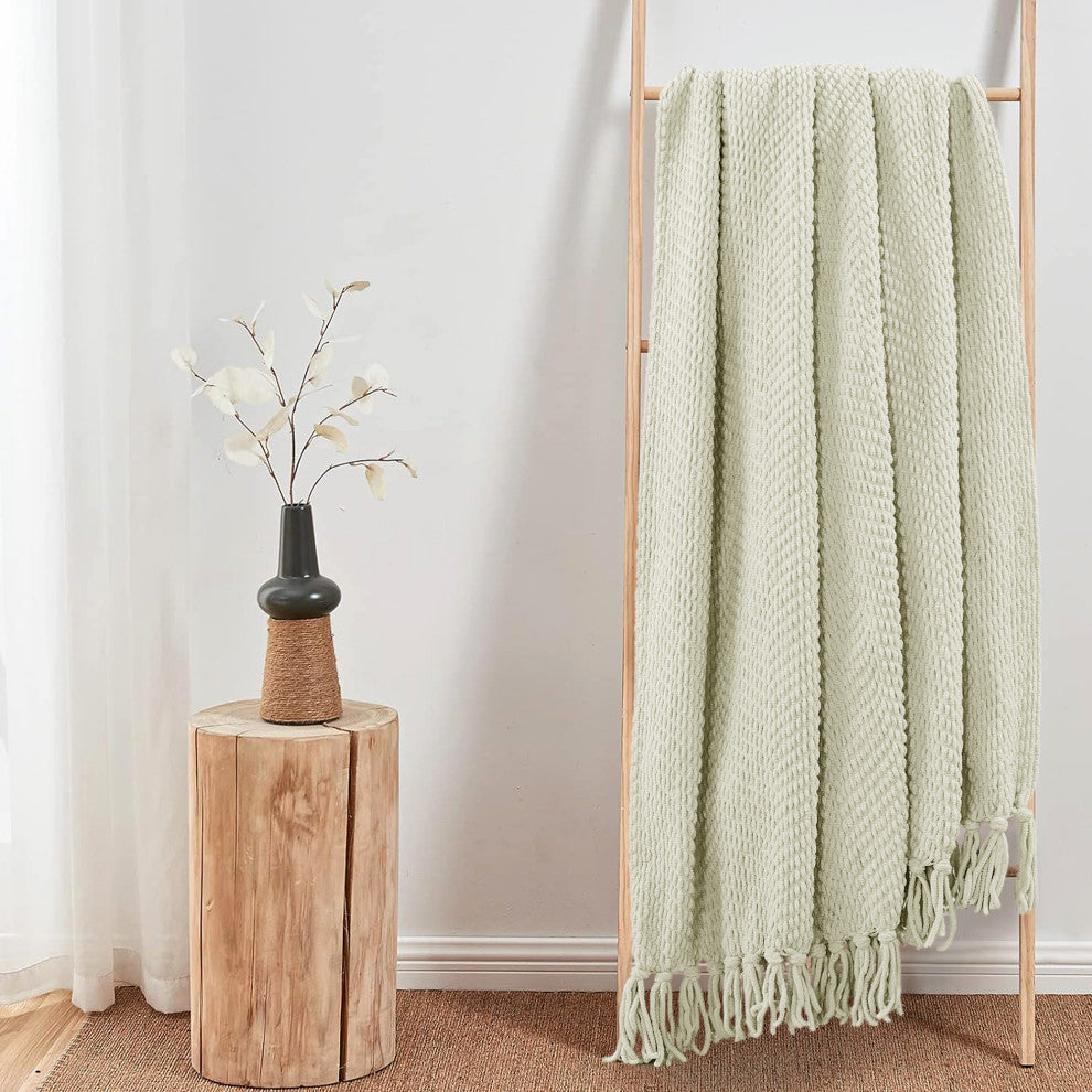 Tweed Knitted Throw Blanket, Oatmeal, 50"x60"