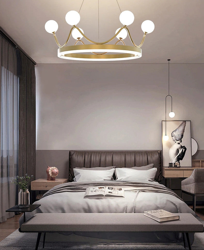 Zandobbio | Cute Crown Round Glass Chandelier for Bedroom, 6bulbs