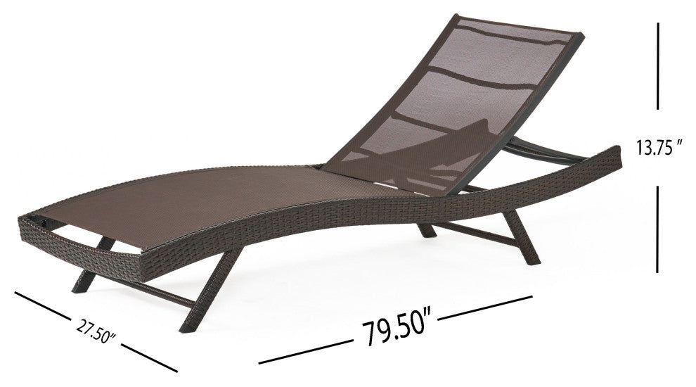 GDF Studio Burnham Outdoor Brown Mesh Chaise Lounge Chair, Set of 2