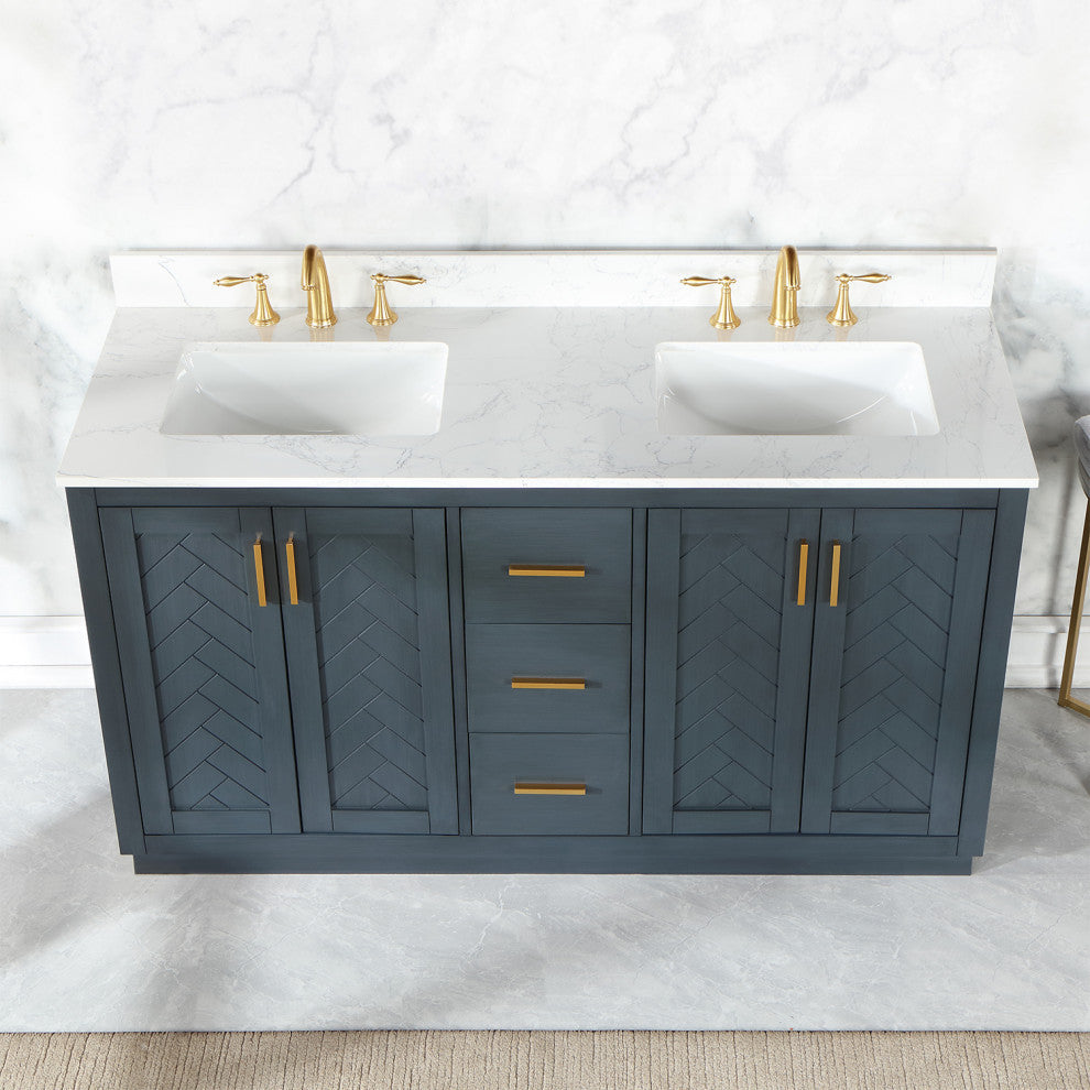Gazsi Charcoal Blue Bathroom Vanity Set, 60", Without Mirror