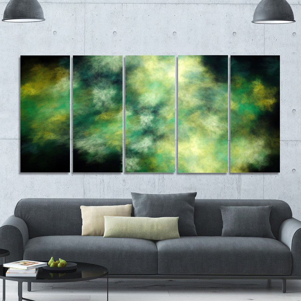 Perfect Green Starry Sky, Abstract Canvas Wall Art, 60"x28", 5 Panels