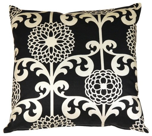Pillow Decor - Waverly Fun Floret Throw Pillow, Licorice Black, 20" X 20"