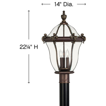 Hinkley 2441CB Large Post Top or Pier Mount Lantern, Dark Bronze