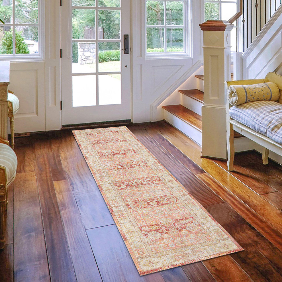 Ceniscia Tatum Vintage Polyester Area Rug, Salmon, 2'6"x8'