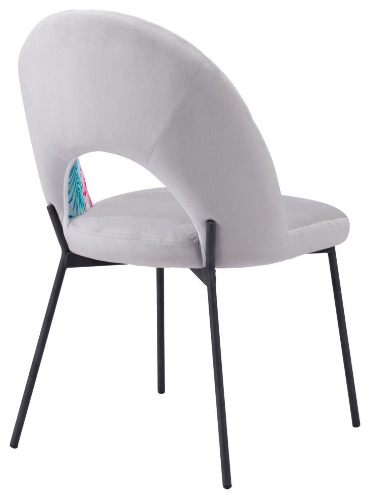 Dining Chair, Set of 2, Steel Metal, Fabric, Gray, Black, Cafe Bistro