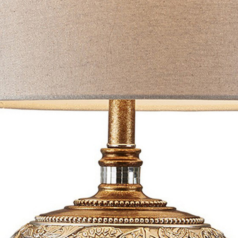 Benzara BM240417 Table Lamp With Floral pattern Metal Body, Silver and Gold