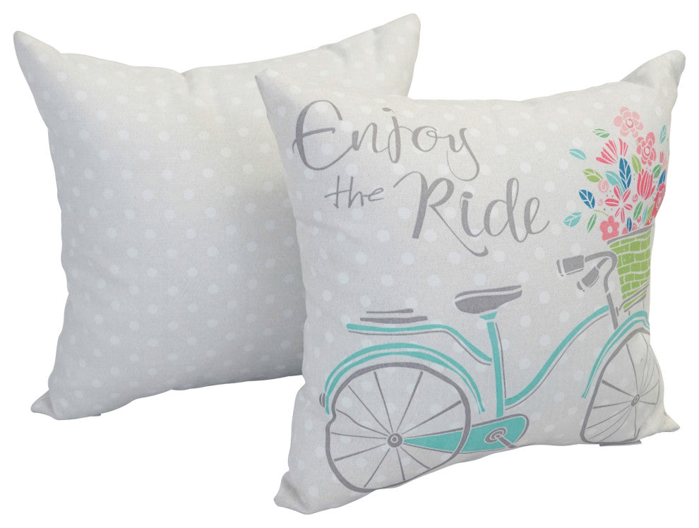 Spun Polyester 17" Double-Sided Outdoor Throw Pillows, Set of 4, Bike Ride