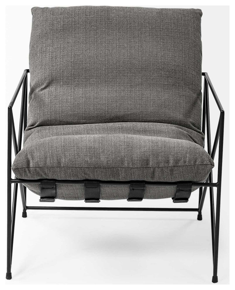 HomeRoots Grey Fabric Wrap Accent Chair With Black Metal Frame