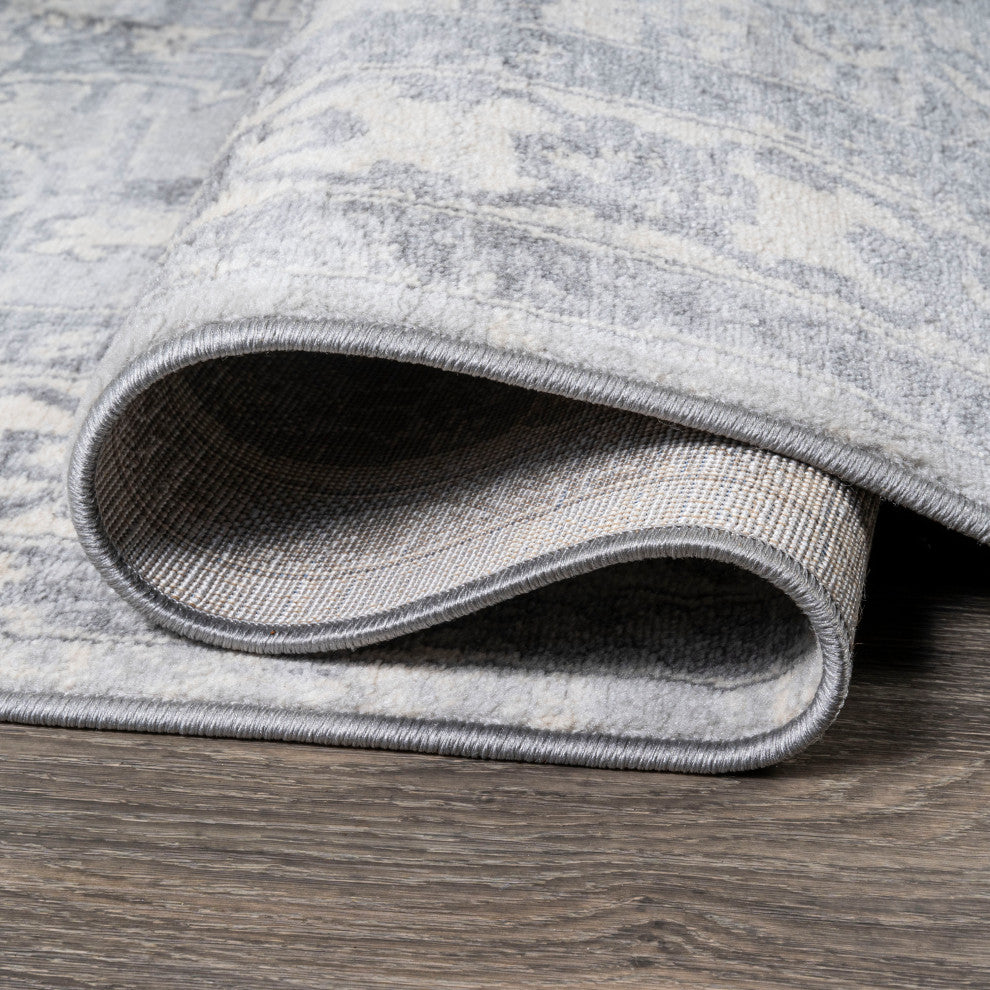 Modern Persian Medallion Light Gray/Ivory 5' Round Area Rug