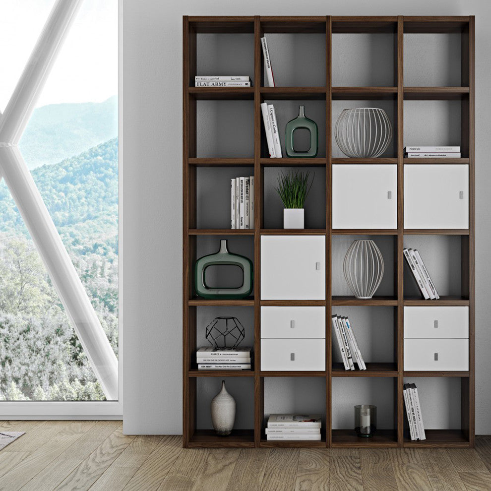 Modern Modular Large Bookcase & Display Shelves, Natural Walnut
