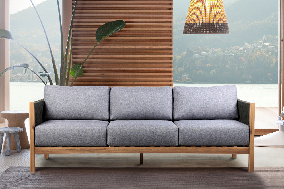 Sienna Outdoor Eucalyptus Sofa, Teak Finish With Gray Cushions