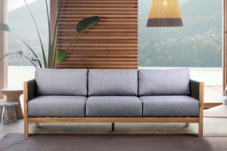Sienna Outdoor Eucalyptus Sofa, Teak Finish With Gray Cushions