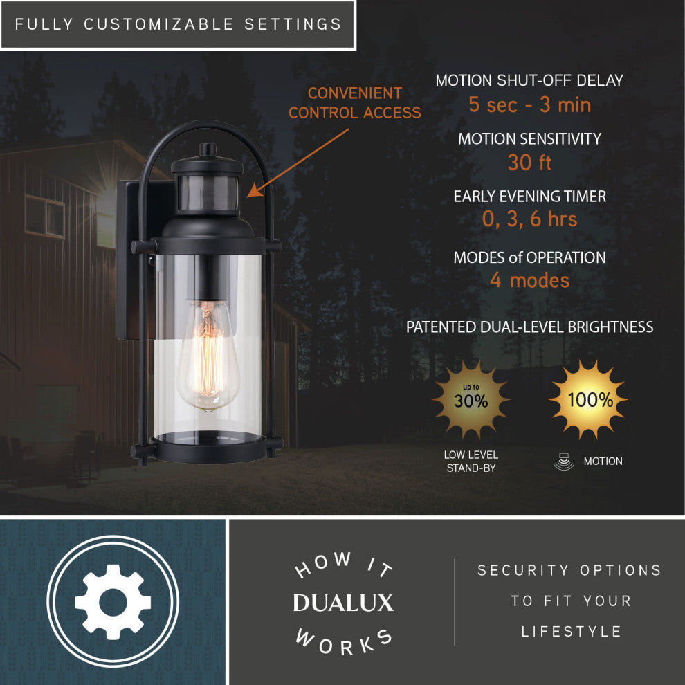 Winfield 5.75-in. 1 Light Black Motion Sensor Dusk to Dawn Outdoor Wall Lantern