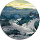 Dark Mountains Watercolor, Landscape Painting Disc Metal Artwork, 23"