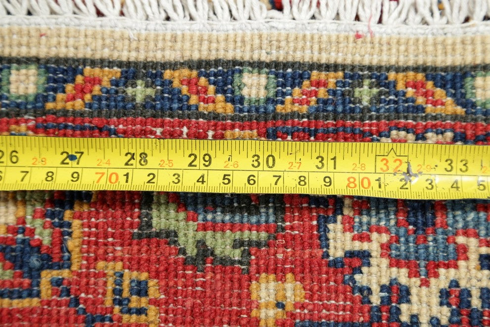 Traditional Kazak Oriental Hand Made Pakistani Wool Runner Rug, Beige, 9'9"X2'9"