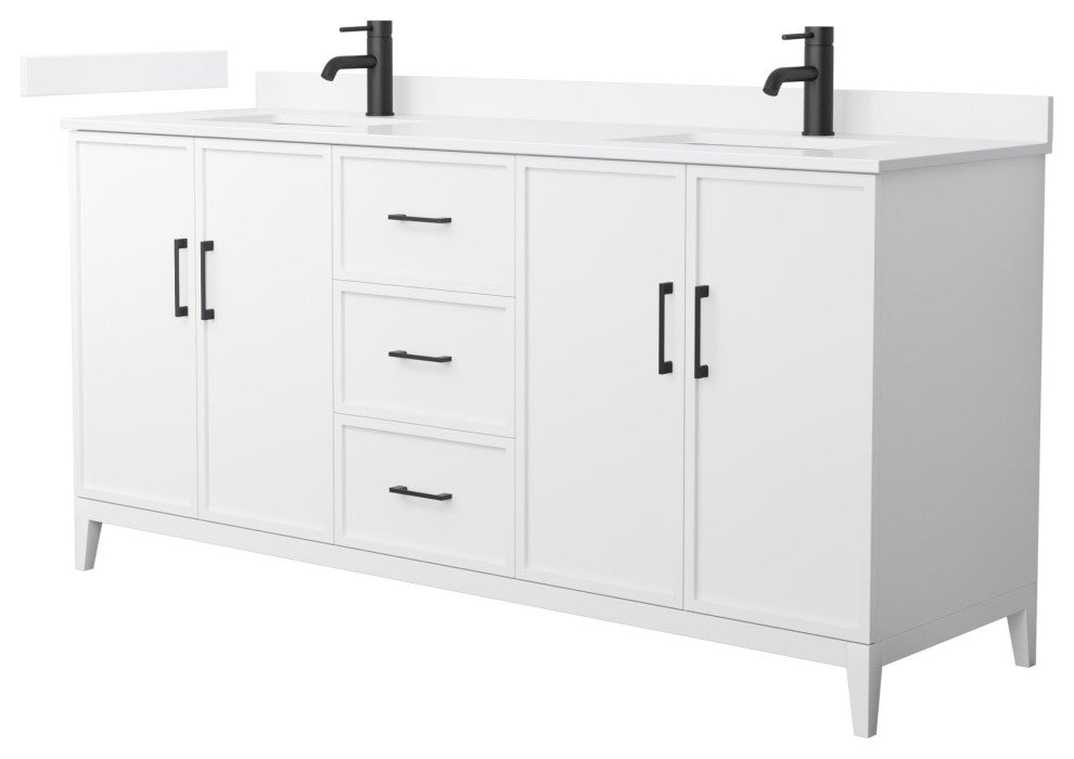 Elan 72" Double Vanity, White, White Quartz Top, 1-Hole, Black Trim