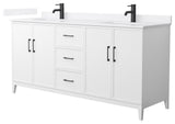 Elan 72" Double Vanity, White, White Quartz Top, 1-Hole, Black Trim