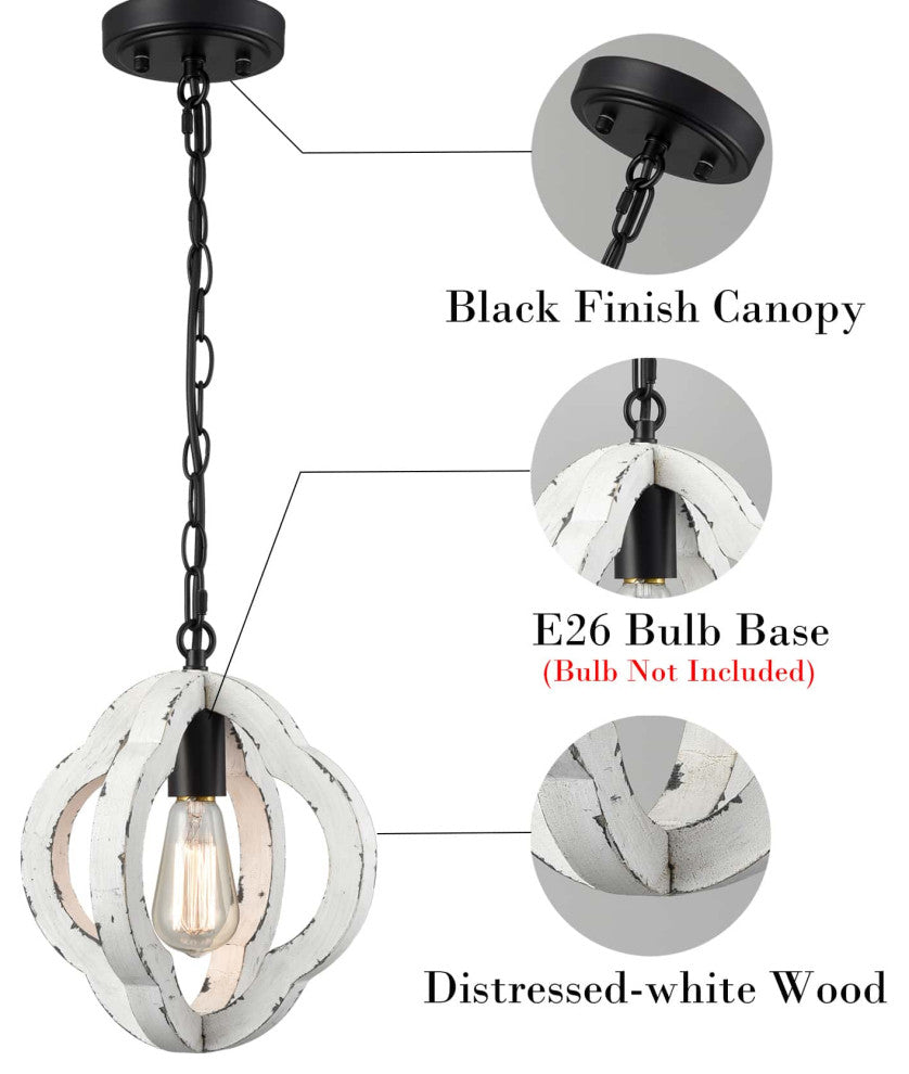 Farmhouse Wooden Pendant Light Hanging Ceiling Light, White