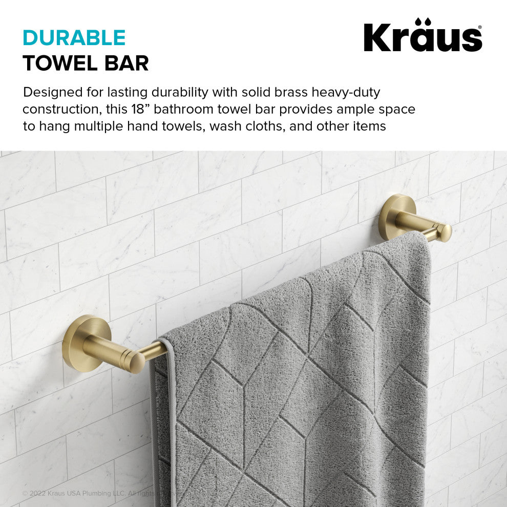 Elie Bathroom 18" Towel Bar, Brushed Gold