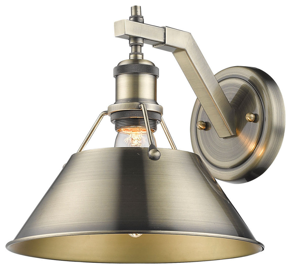 Golden Lighting 3306-1W AB Orwell 10" Tall Wall Sconce - Aged Brass / Pine